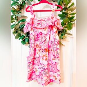 🔹4/$25- Monkey Bars Pompom‎ Trim Tropical Cold Shoulder Romper